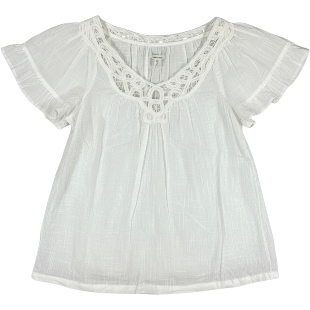 Max Studio White Crochet Lace V-Neck Peasant Blouse Flutter Sleeve Size XS New